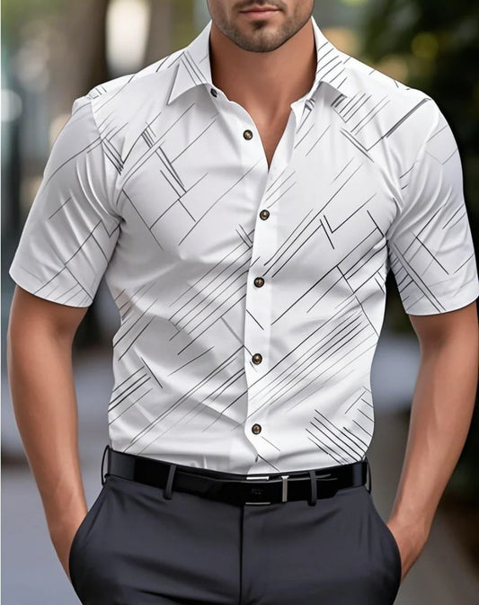 New Men's Shirts Multiple Colors Short Sleeves Stripes Lapel Hawaiian Vacation
