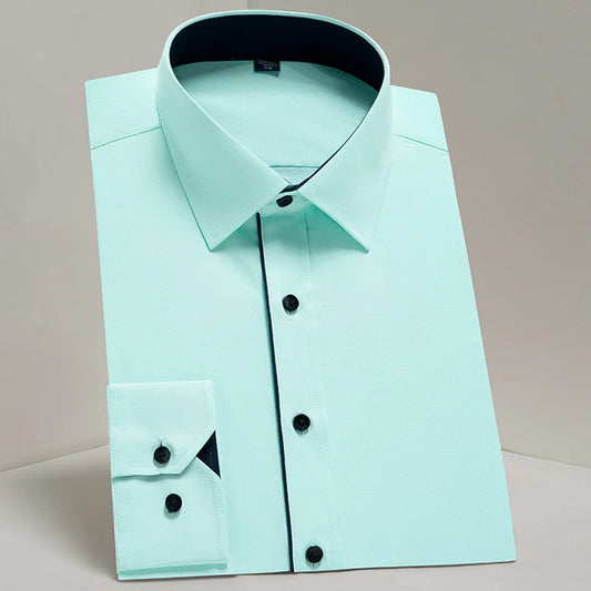 Men's Classic Long Sleeve Solid Basic Dress Shirts Comfortable Semi-formal Business Social Standard-fit Easy-care Office Shirt