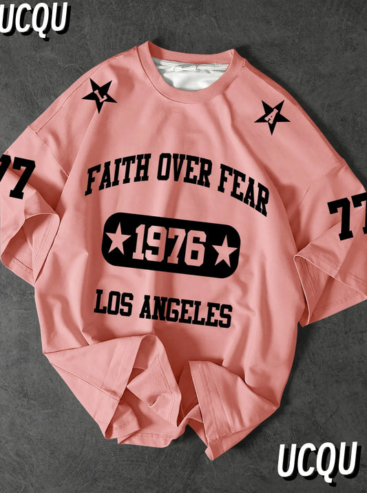 FAITH OVER FEAR  Print  Graphic T-Shirt Short Sleeve Sports men's T-shirt Unisex Casual Daily Wear Summer Men's Racing T-shirt