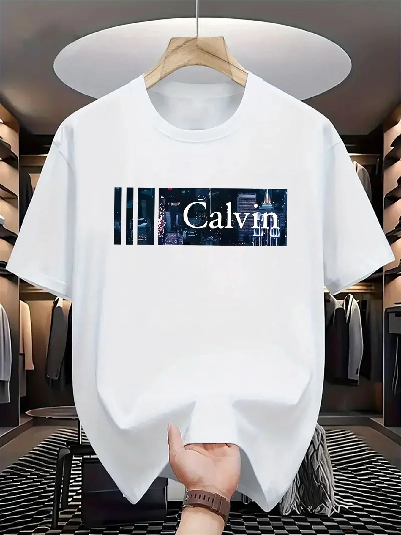 Men's Summer Cotton Fashionable Casual Loose Large Size Letter Pattern Printed Round Neck Short Sleeve T-shirt Top
