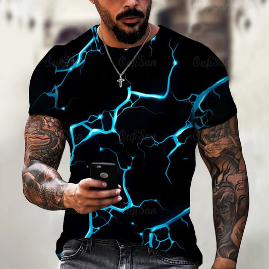 2024 Summer New Men's T-Shirt Casual Lightning Cool 3D Digital Printed T Shirts for Men