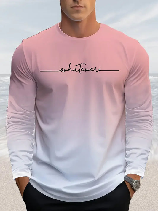 Long Sleeve Gradient Letter Tshirts 3D Print Streetwear Loose Men Women Unisex  Round Neck Harajuku Oversized TShirt Clothes