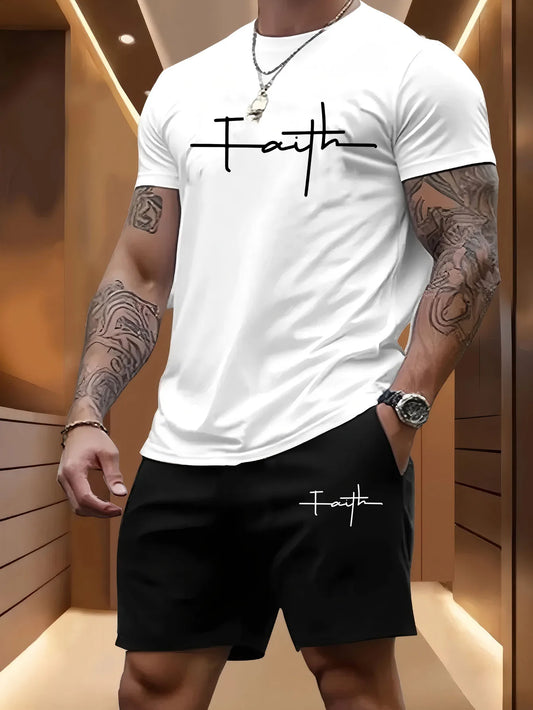 Men's Print Sportswear Set Casual T-Shirt & Shorts Breathable Quick Dry Outdoor Summer Fashion Short Sleeve Set