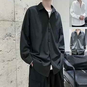 1pcs Spring Autumn Thin Men Long Sleeve Shirt Man Ice Silk Loose Style Shirt Male Fashion Casual Lapel Button-down Shirt Men Top