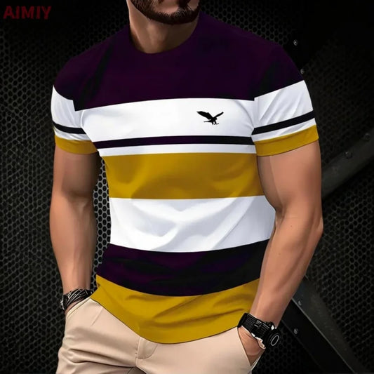 3D Printed Stripe Geometry T Shirt For Men Color Splicing Graphic T-Shirts Summer Casual