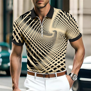Vertigo Optics 3D Print Men's Zipper Polo Shirts Man Short Sleeve Lapel Button Shirt Street Trend Clothing Oversized Tshirt