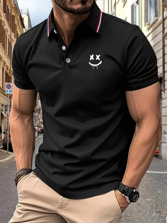 Men's Polo Shirt Drooling Expression Print Summer Lapel Stripes Men Short Sleeve Casual Breathable Light Luxury Cool T-Shirt