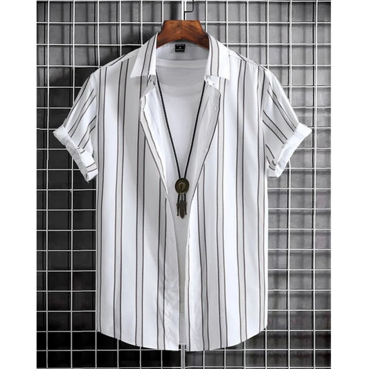 2025 Male Clothes Simple Stripes 3d Hawaiian Shirt Men Clothes Loose Breathable Men's Shirts Summer Male Shirts Short Sleeve