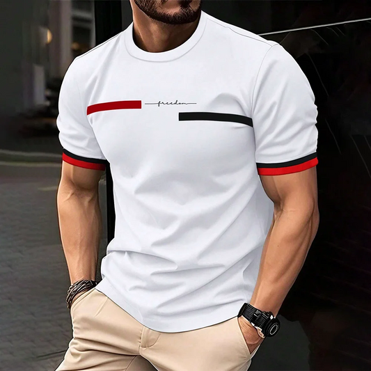 Fashion Summer 3D Stripe Letter Print Men's T Shirt Hip Hop Trend Harajuku Streetwear