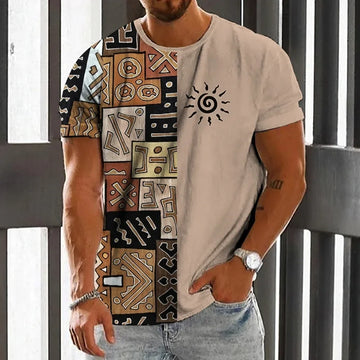 Summer Ethnic Sun 3D Print T-Shirts Streetwear Men