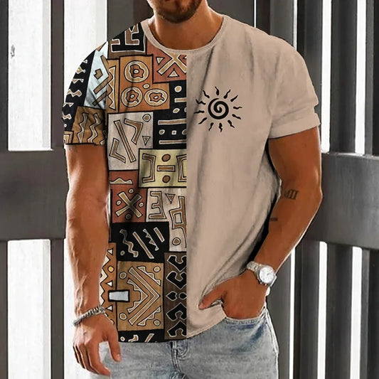 Summer Ethnic Sun 3D Print T-Shirts Streetwear Men