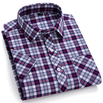 New Casual Shirts For Men Cotton Plaid Short Sleeve Elegant Business Dress Smart Summer Men Clothes England Fashion Top Shirts